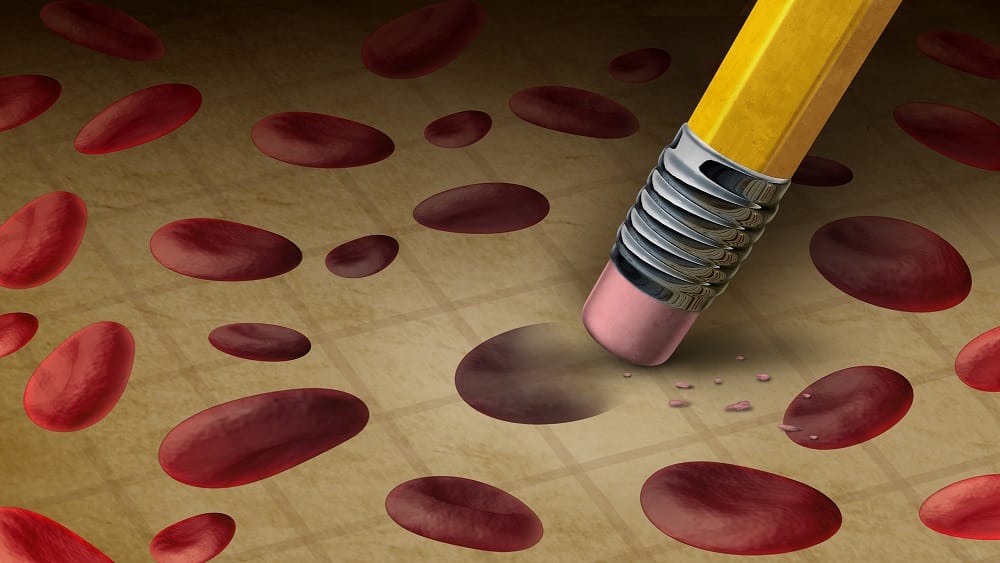 Borracha apaga os glóbulos vermelhos do sangue, representando o efeito da anemia