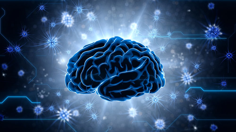 cérebro em 3D com impulsos cerebrais. Guerra pode causar danos cerebrais
