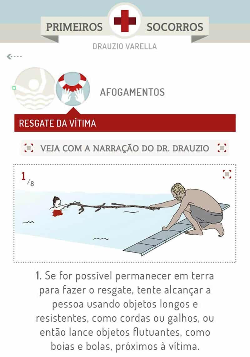 Tela de exemplo do aplicativo Primeiros Socorros Drauzio Varella.