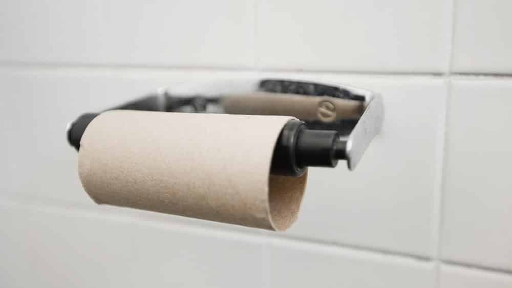 Como se alimentar em caso de diarreia Um suporte de papel higiênico com um rolo vazio.