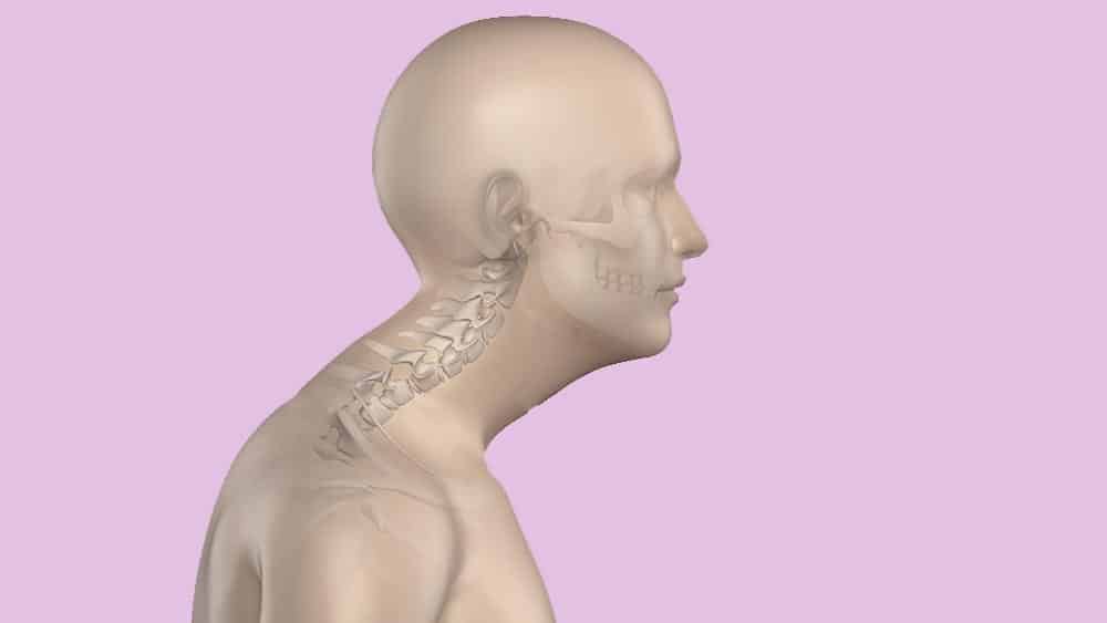Ilustração de perfil de um homem com cifose.