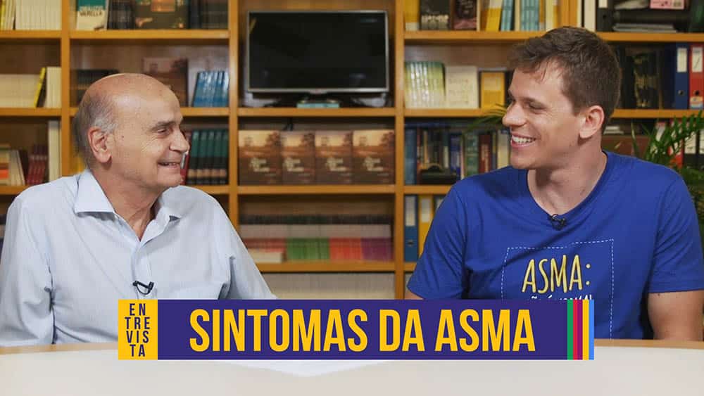 Thumbnail com dr. Drauzio à esquerda e Cesar Cielo à direita com o texto "sintomas da asma".