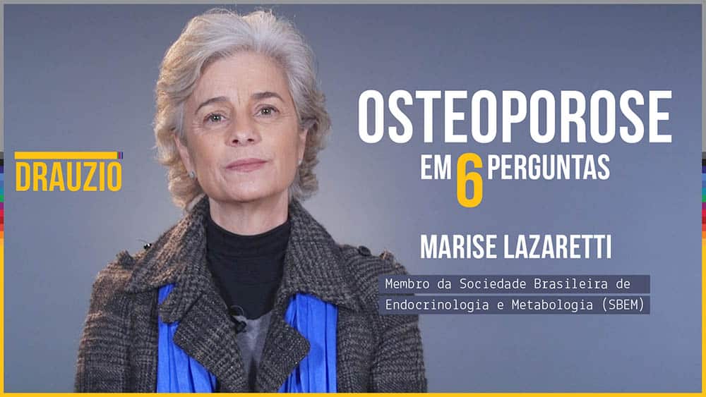 A endocrinologista dra. Marise Lazaretti e, do lado direito, o texto "osteoporose em 6 perguntas".