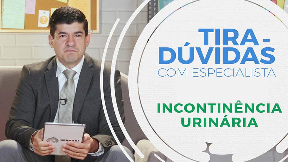 Incontinência urinária | Tira-dúvidas com especialista #07 O urologista Gabriel Franco e ao lado o texto "Tira-dúvidas - Incontinência urinária".